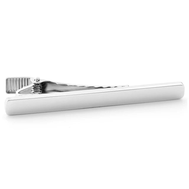 Onyx Art Silver Tie Clip & Engravable Cufflinks Set