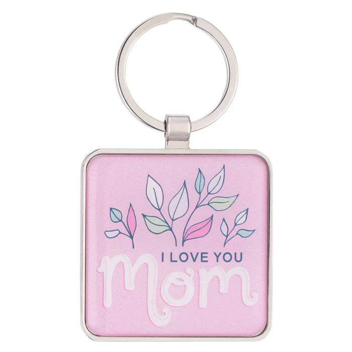 I Love You Mom Pink Epoxy-coated Metal Keychain
