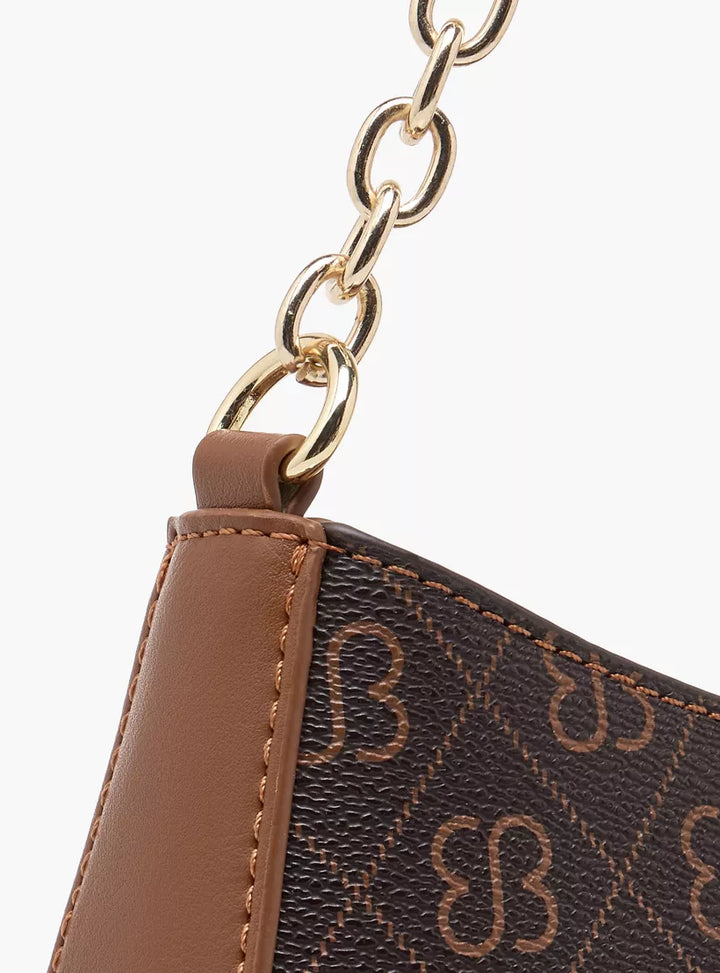Monogram Print Shoulder Bag with Chain Strap & Zip Closure