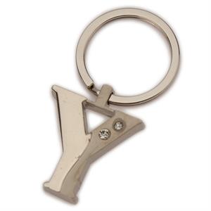 Two Tone Initial Key Chain with Jewels