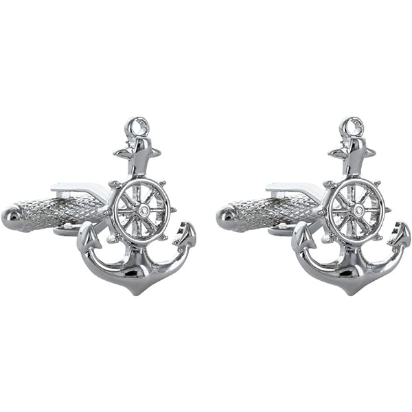 Onyx Art Rhodium Anchor/Wheel Combined Cufflinks