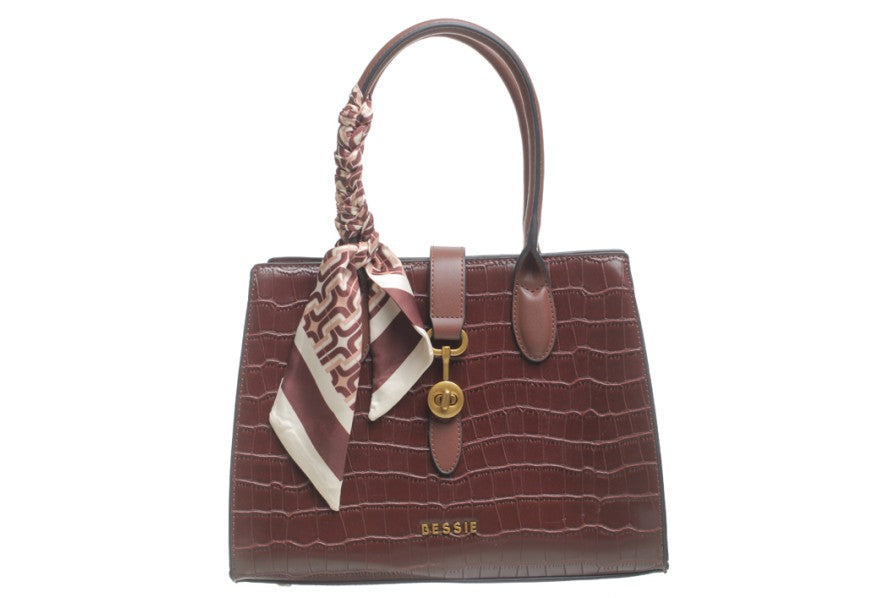 Croc Print Coffee Leather Tote Bag