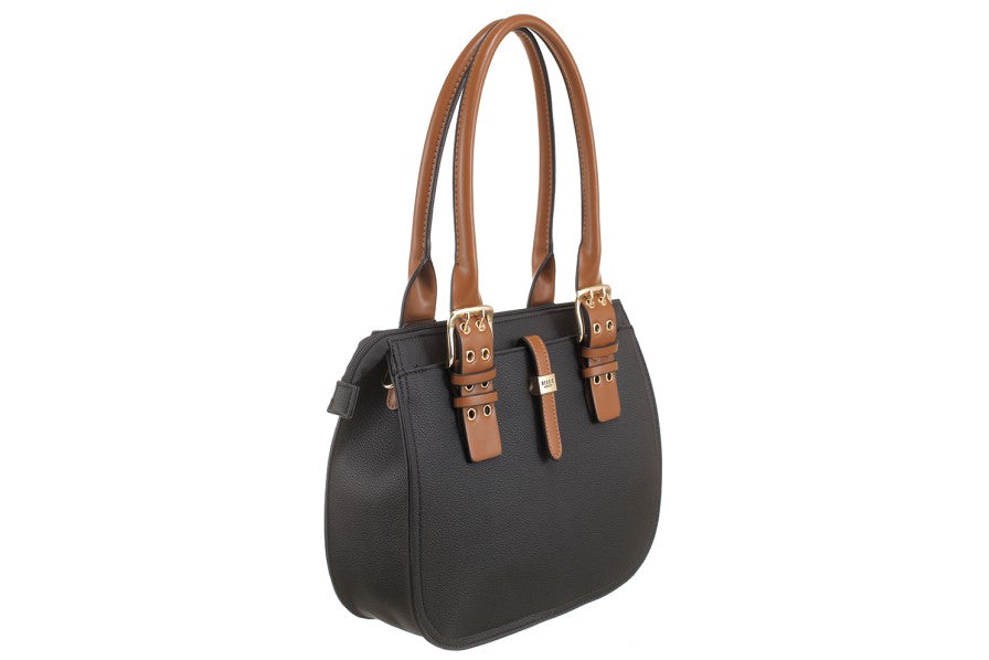 Classic Buckle Detail Shoulder Black Tote