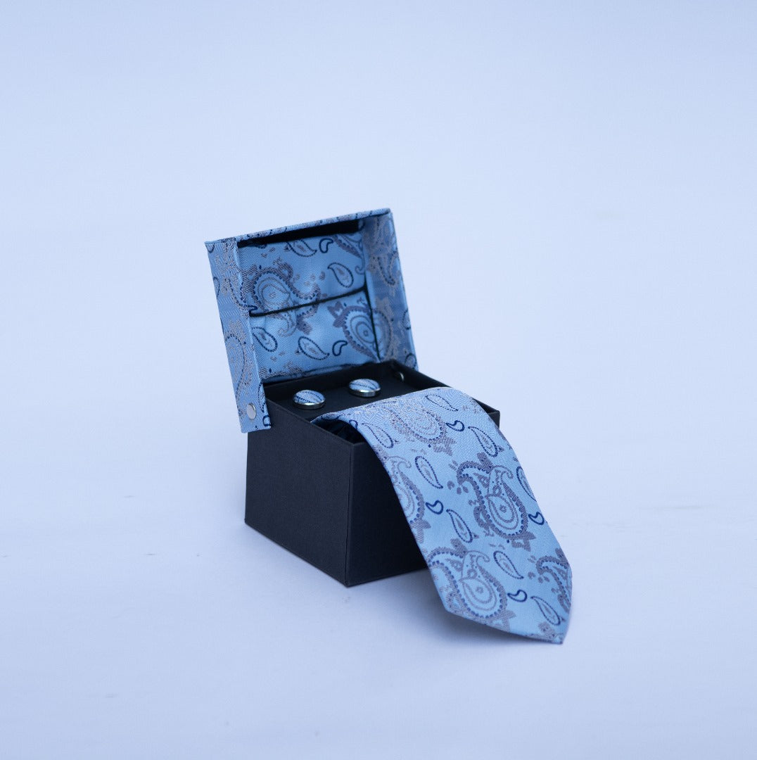 Clericci Paisley Poly Woven Tie, Hanky & Cufflink Set