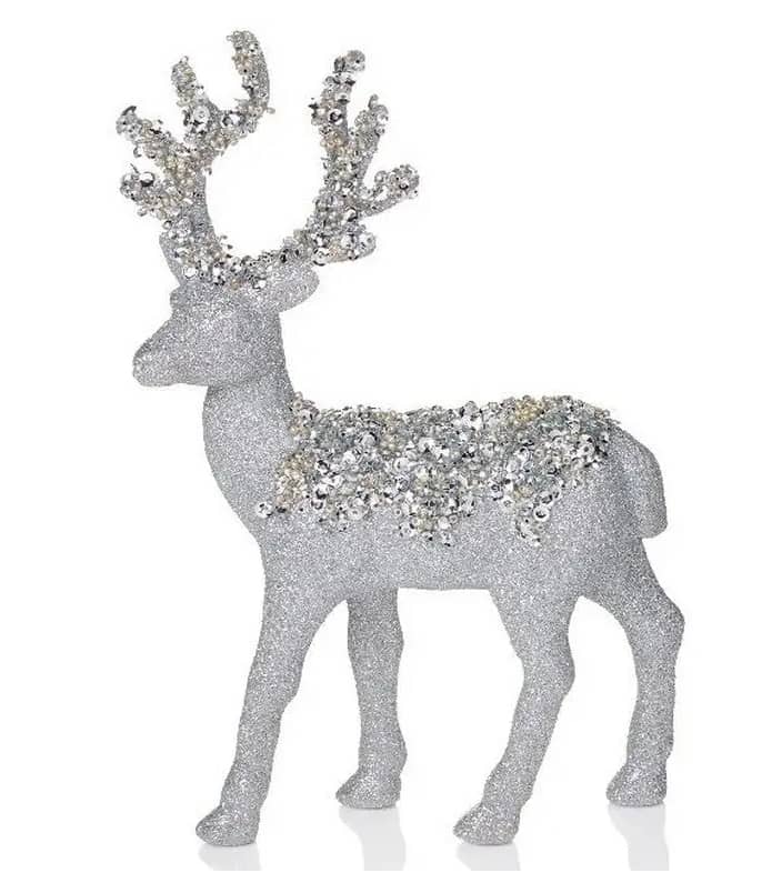 Premier Glitter Silver Reindeer Christmas Decoration- 20cm