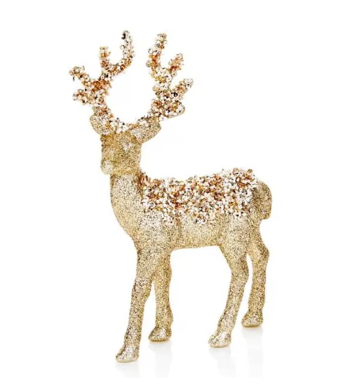 Premier Glitter Champagne Gold Reindeer Christmas Decoration- 20cm