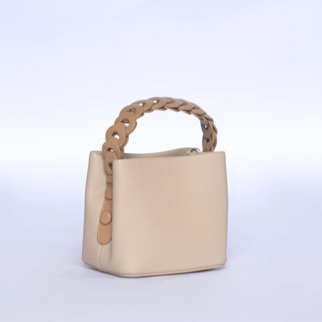 H&F Leather Bucket Bag with Woven handle- M2339