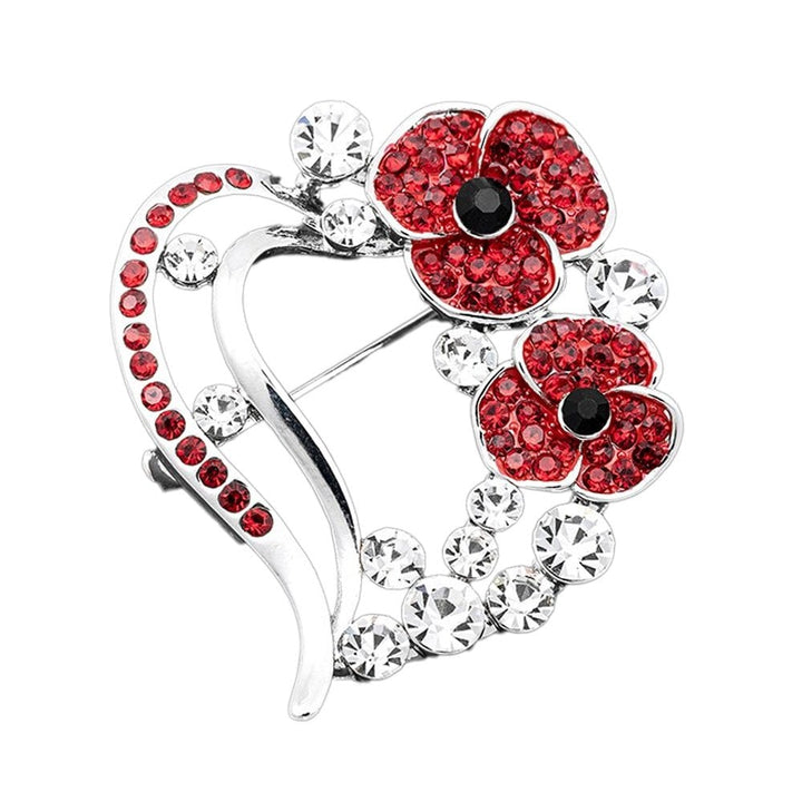 Silver Plated Sparkly Poppyheart Brooch Pin