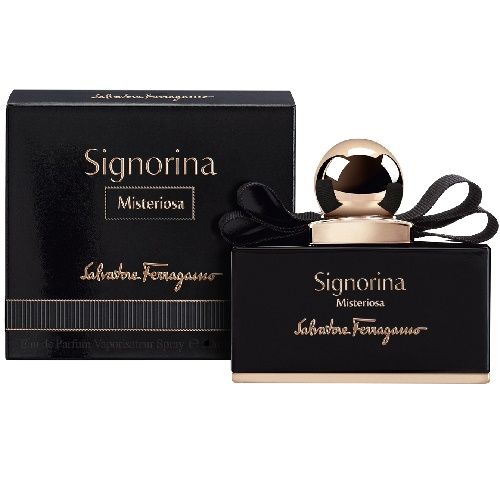 Salvatore Ferragamo Signorina Misteriosa EDP 100ml Female Perfume with elegant black and gold packaging, ideal for luxury gifting and personal fragrance.