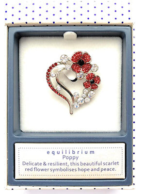 Silver Plated Sparkly Poppyheart Brooch Pin