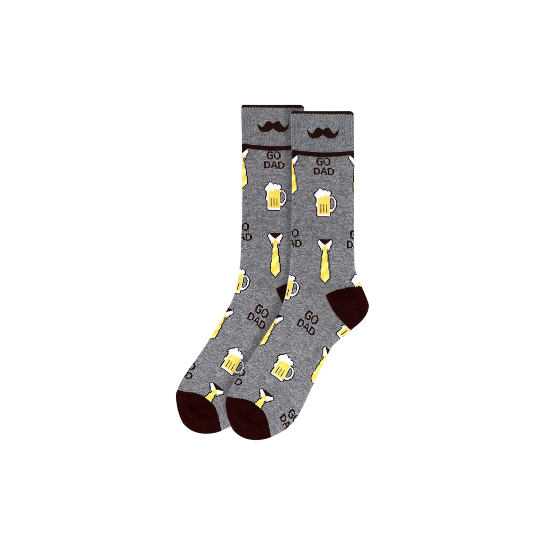 Men's Beers and Ties Go Dad Mustache Pattern Crew Novelty Socks
