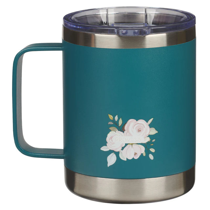 CAG Trust in the Lord Teal Floral Stainless Steel Travel Mug