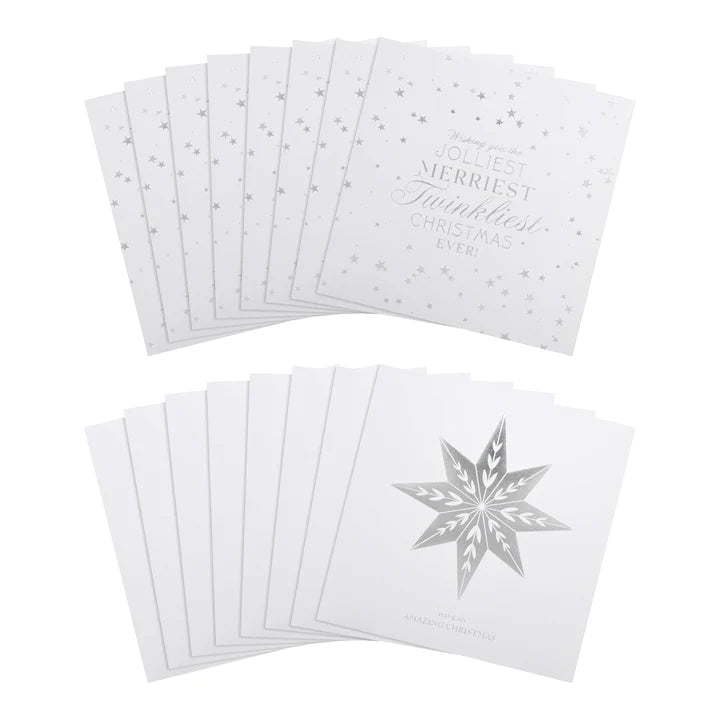 Charity Christmas Cards - Pack of 16 in 1 Jolliest, Merriest, Twinkliest Text Design