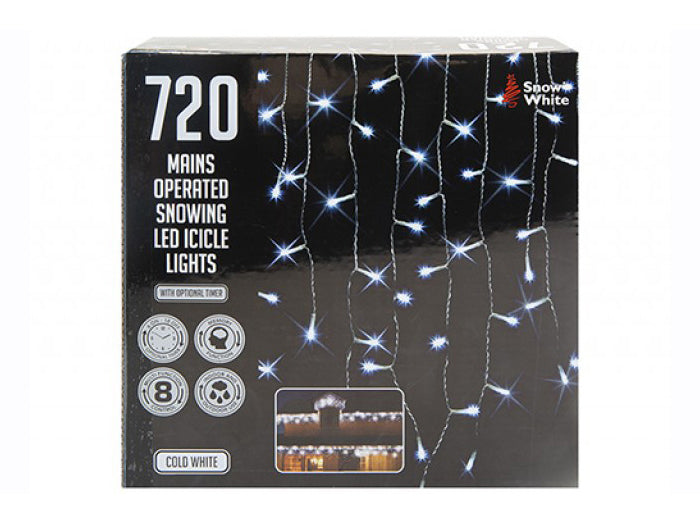 720 LED Snowing Cold White Icicle Lights