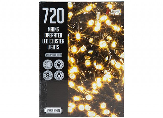720 LED Cluster Warm White Lights with Dark Green Cable
