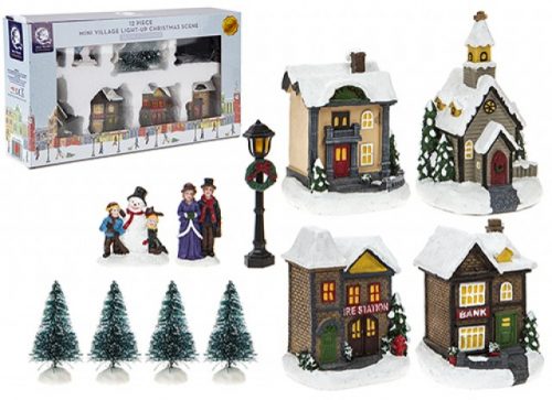 Mini Village Scene Set With Light Up Houses