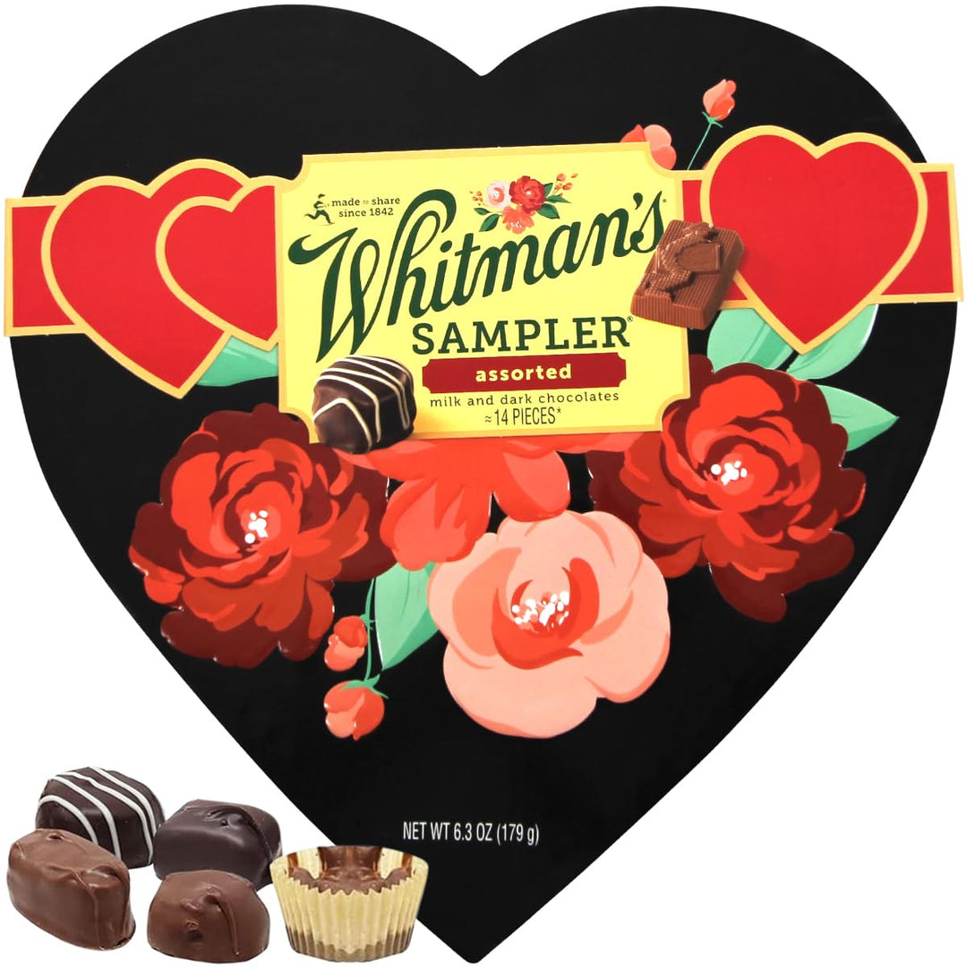 Whitman's Sampler Assorted Chocolate Embossed Floral Heart Box- 179g