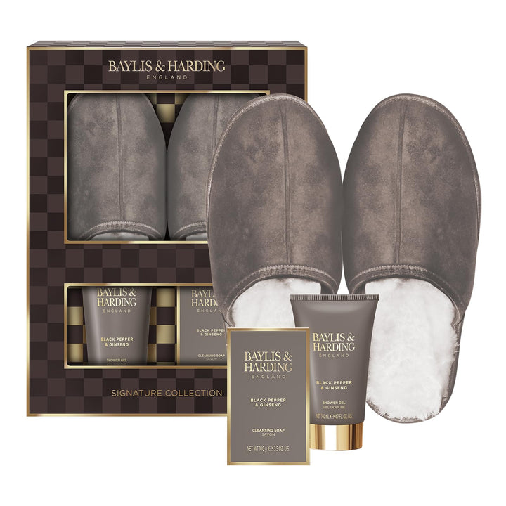 Baylis & Harding Black Pepper & Ginseng Men's Luxury Slipper Gift Set