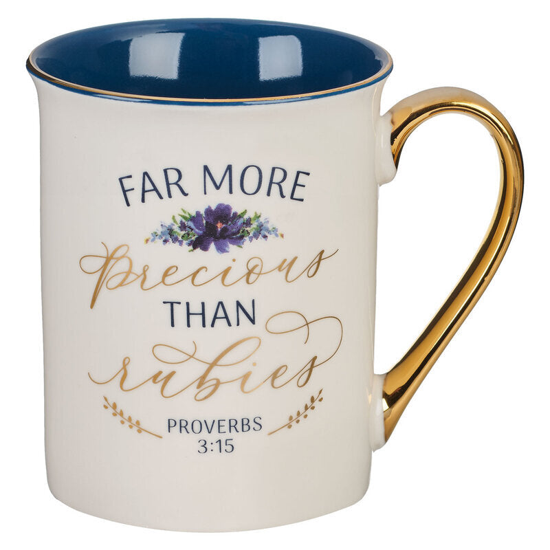 CAG More Precious than Rubies White & Blue Ceramic Coffee Mug