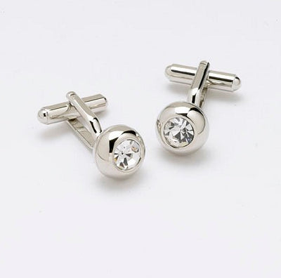 Onyx Art Silver Clear Crystal Ball Cufflinks