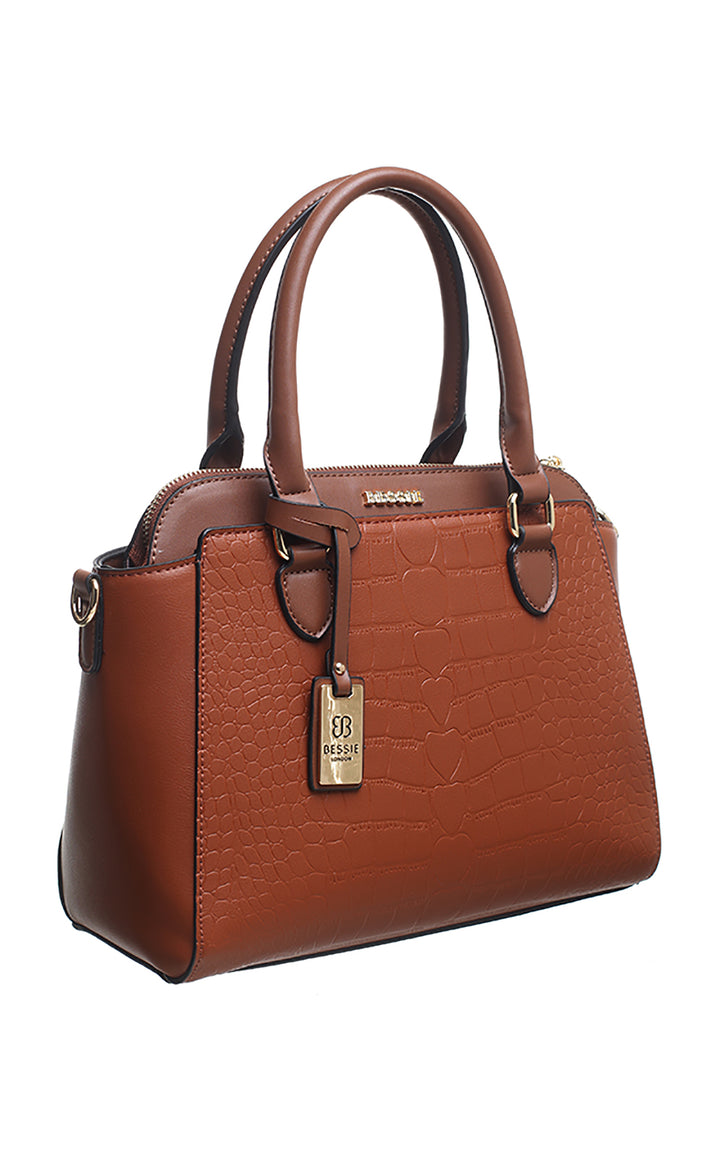Classic Tan Croc Print Hand Bag