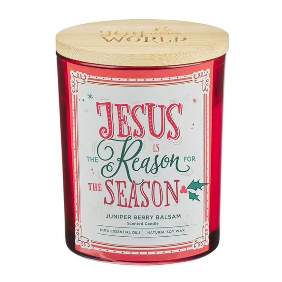 Glass Candle with Bamboo Lid- Jesus Is the Reason