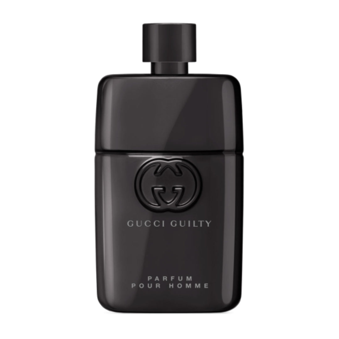 Gucci Guilty Intense Pour Homme 90ml male perfume in a glossy black bottle, designed for bold, modern men seeking a long-lasting scent.