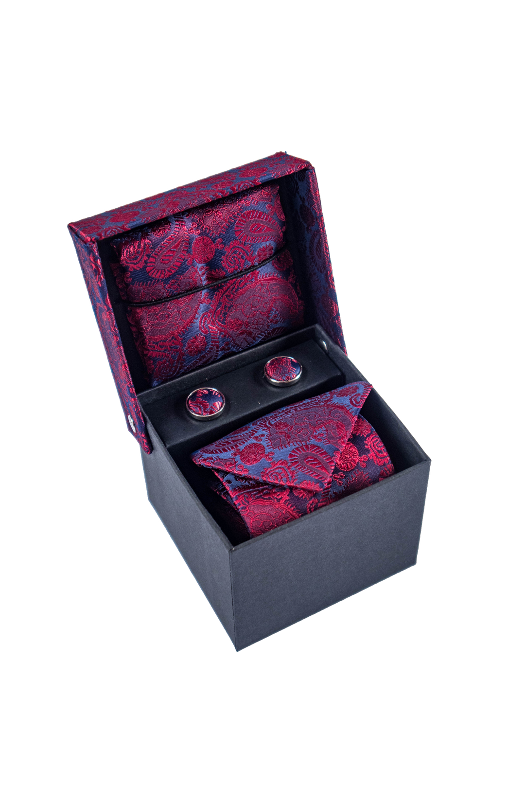 Clericci Paisley Poly Woven Tie, Hanky & Cufflink Set