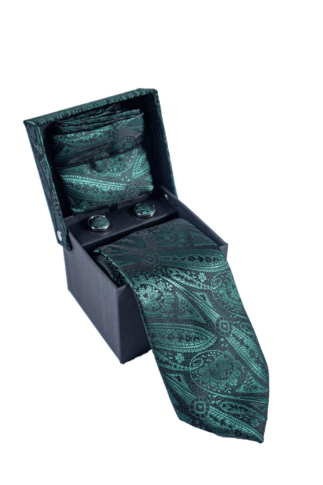 Clericci Paisley Poly Woven Tie, Hanky & Cufflink Set