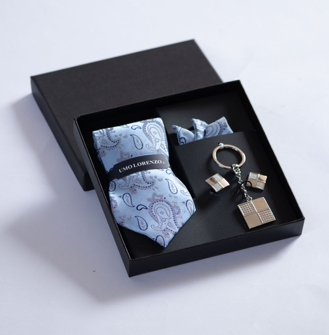 Umo Lorenzo Tie, Hanky, Cufflink & Keychain Set