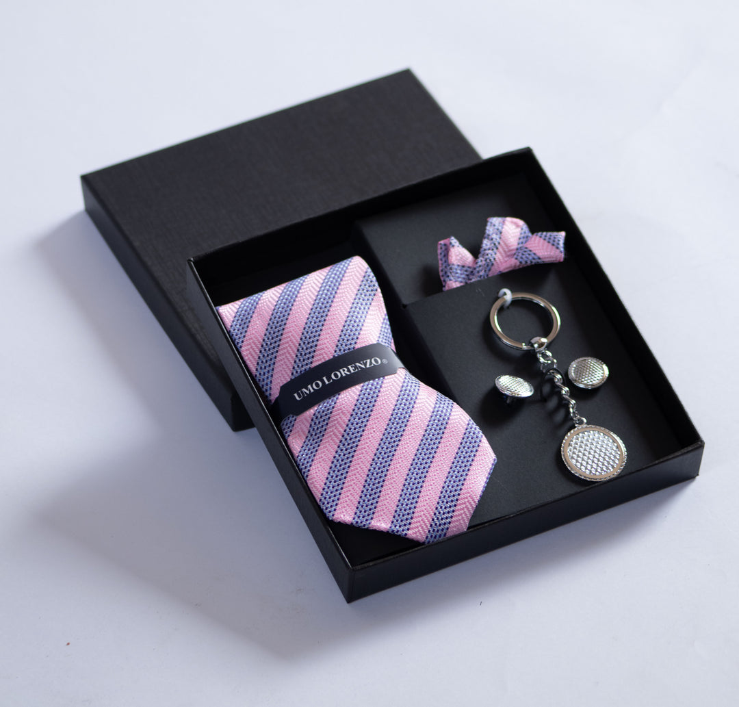 Umo Lorenzo Tie, Hanky, Cufflink & Keychain Set