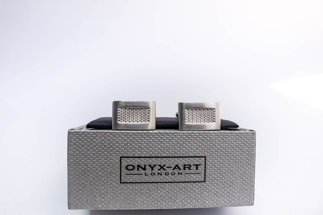 Onyx Art Rhodium Brushed Cufflinks
