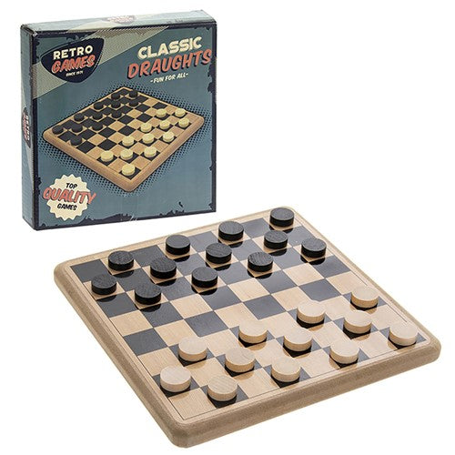 Retro Wooden Draughts Checkers Board Game Set