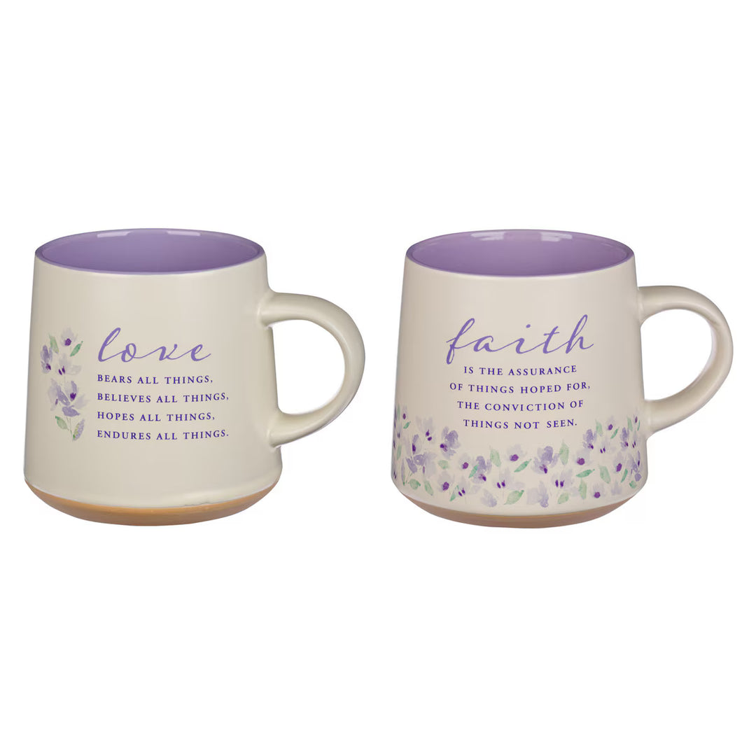 Faith & Love Lilac Purple Ceramic Coffee Mug Set