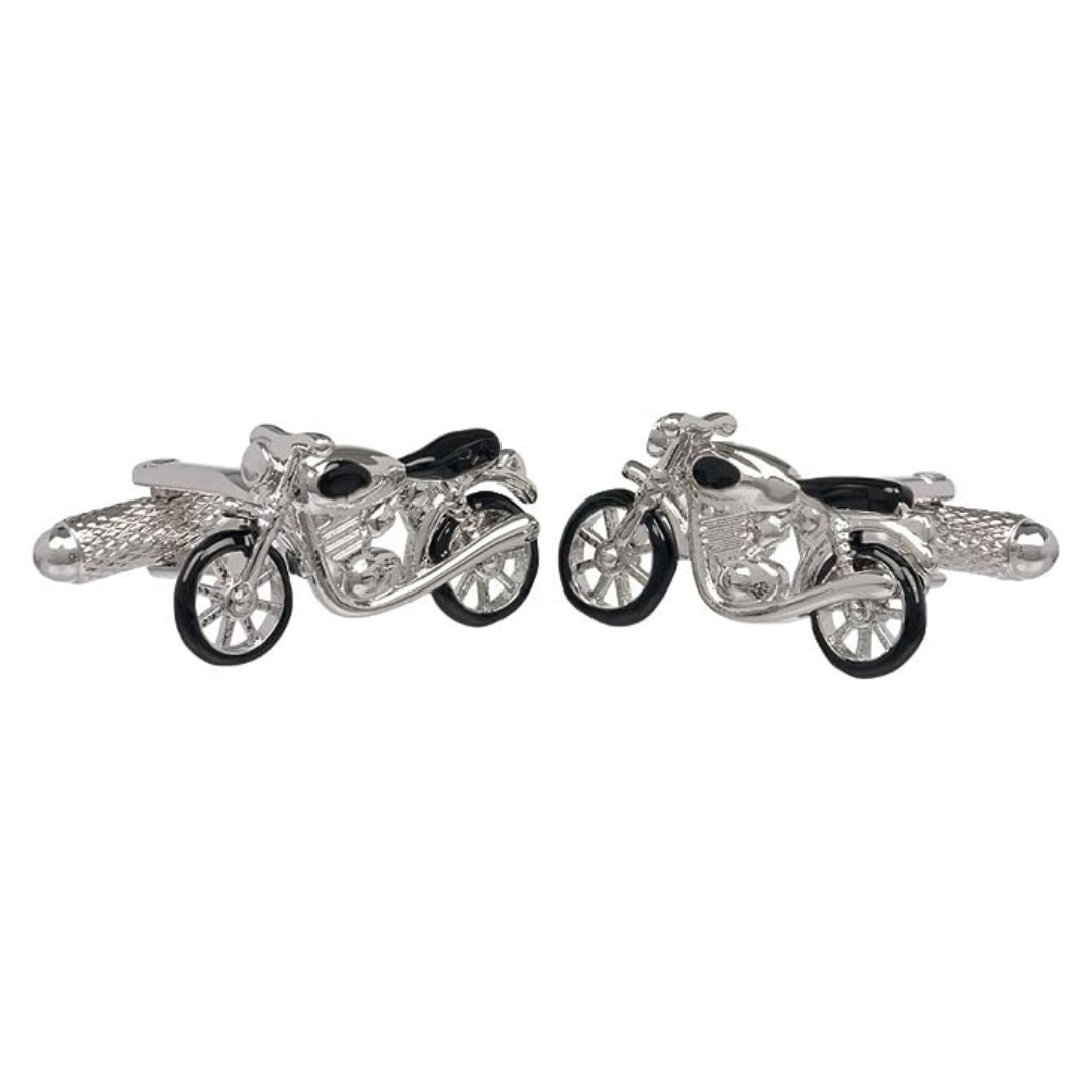Onyx Art Rhodium Motorbike Cufflinks