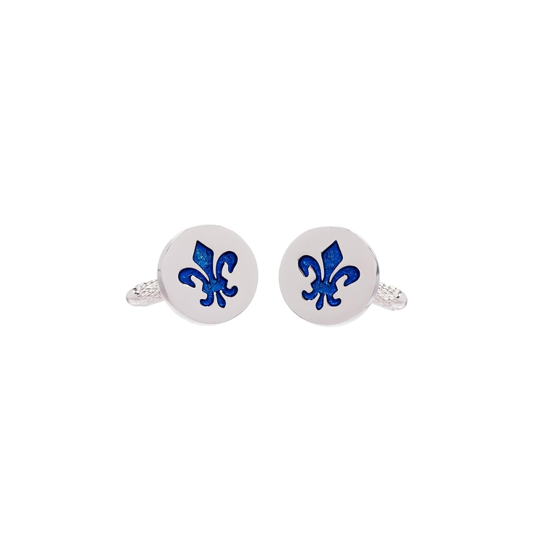 Onyx Silver Metallic Fleur De Lis Blue Cufflinks-CK908