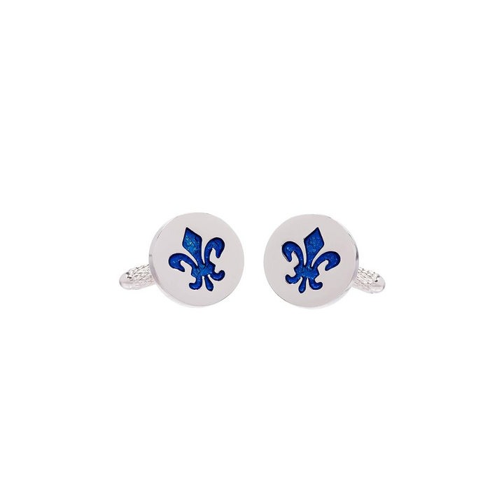 Onyx Silver Metallic Fleur De Lis Blue Cufflinks-CK908