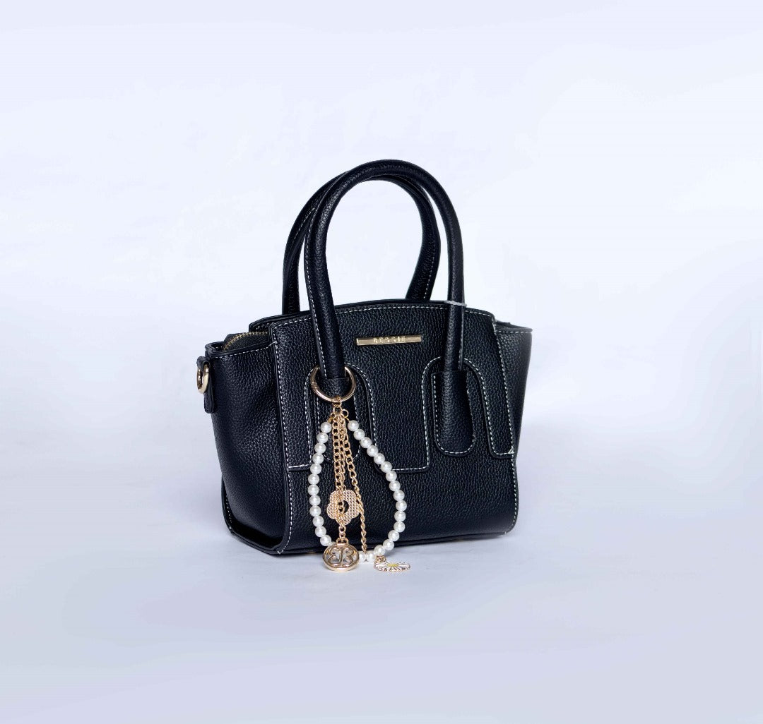 Dumpling Shape Grab Black Leather Hand Bag