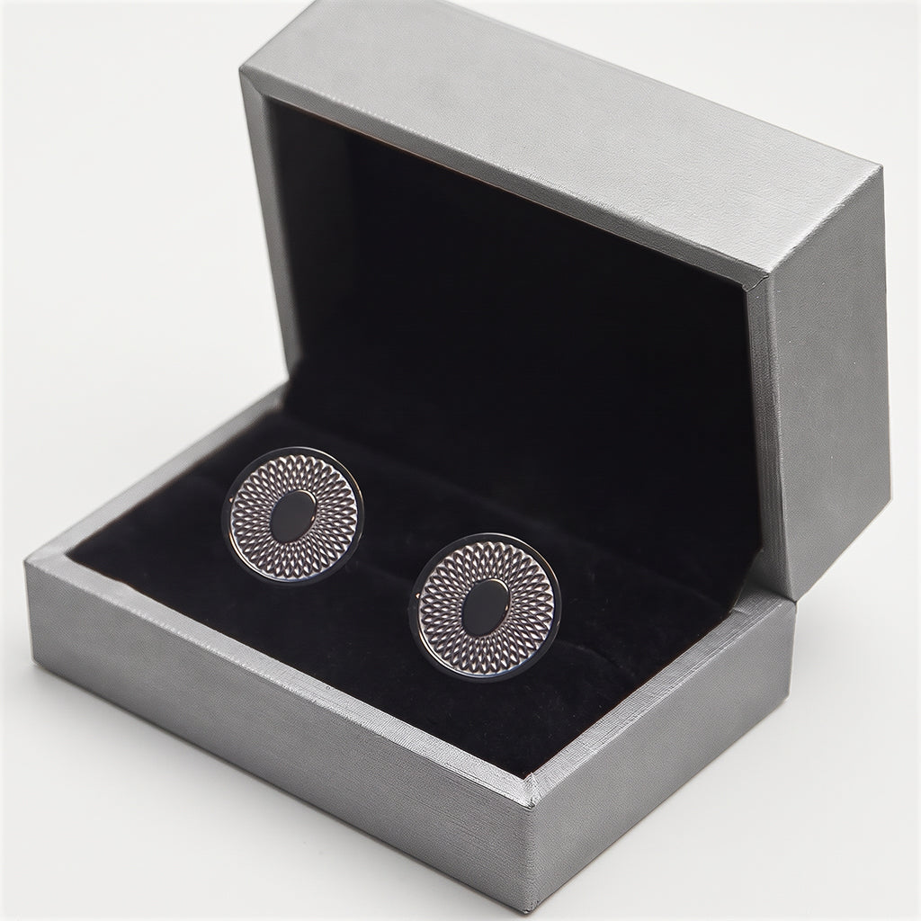 DS Accessories Black Textured Sunburst Cufflinks