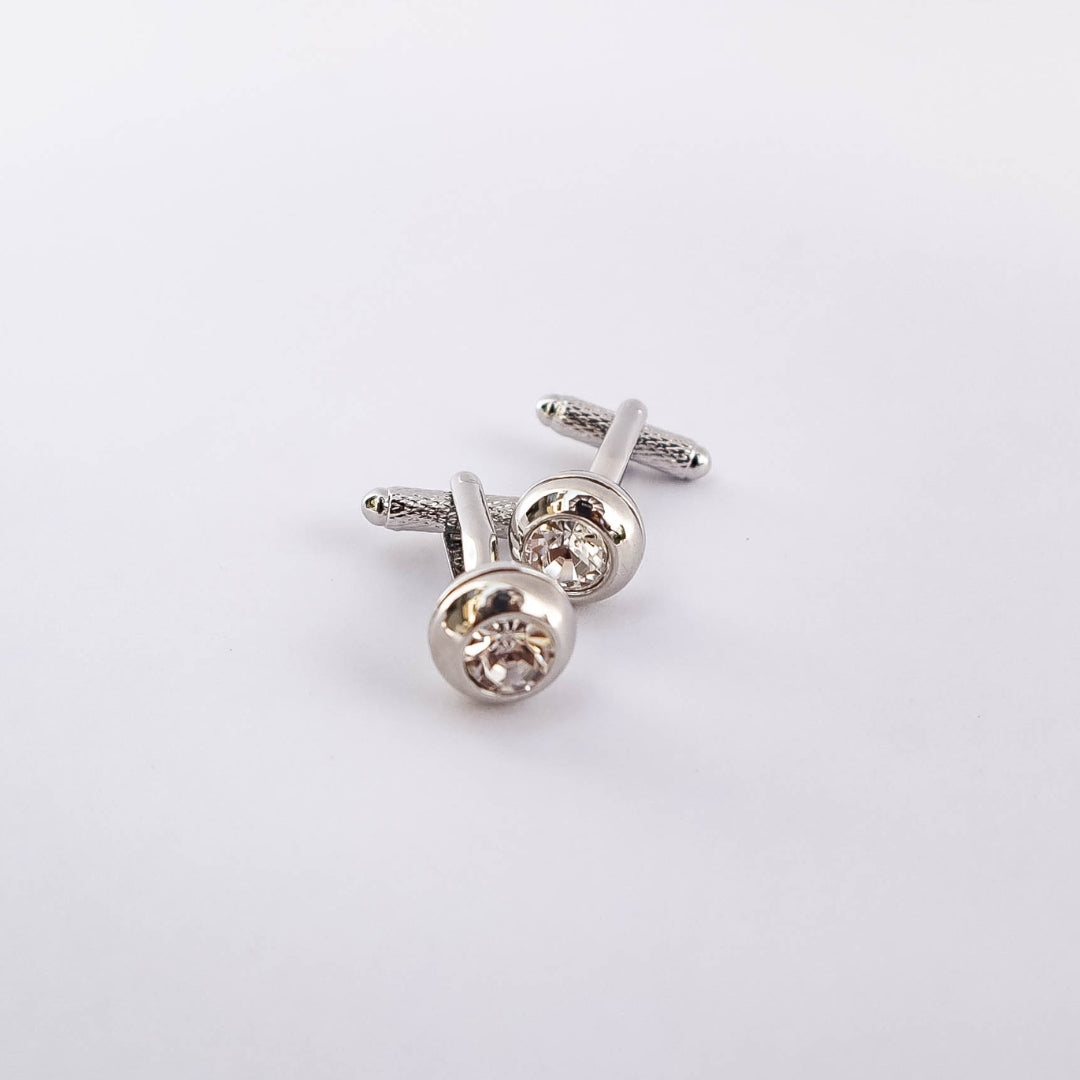 Onyx Art Silver Clear Crystal Ball Cufflinks