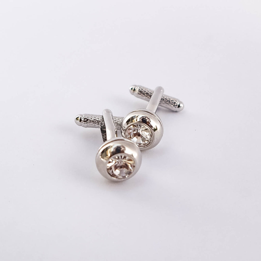 Onyx Art Silver Clear Crystal Ball Cufflinks