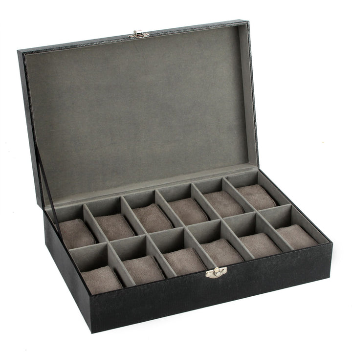 Harvey Makin Black Lizard Vinyl 12-Slot Watch Box