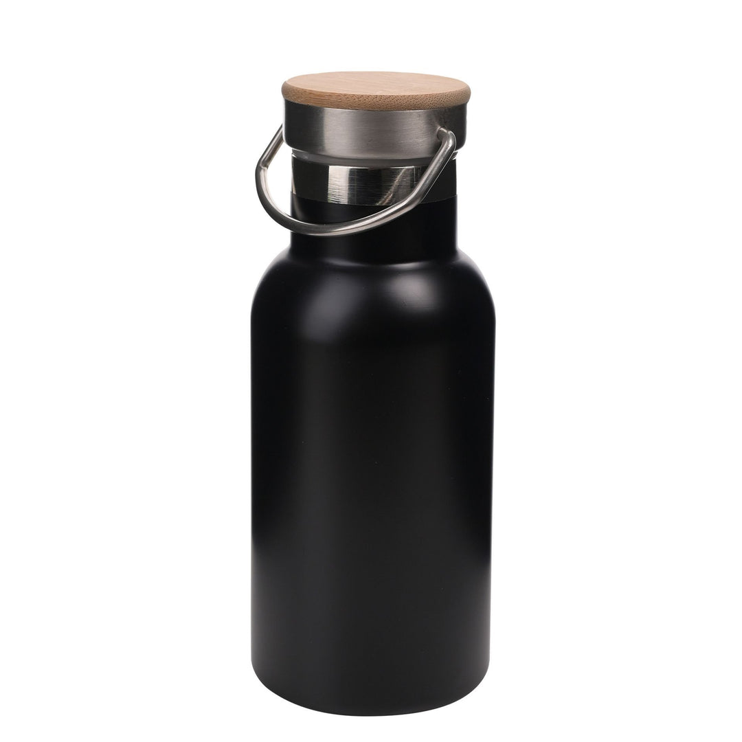Matte Black Insulated Stainless Steel Bottle with Bamboo Lid