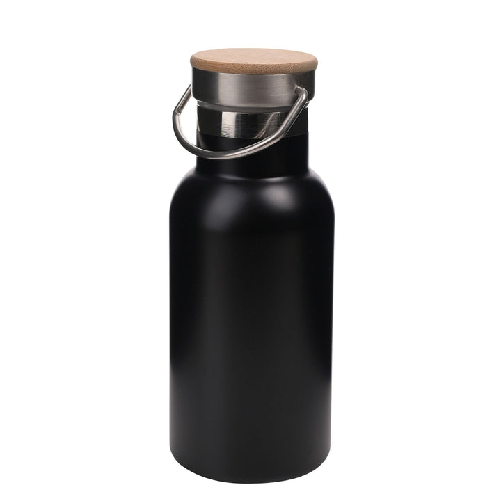 Matte Black Insulated Stainless Steel Bottle with Bamboo Lid
