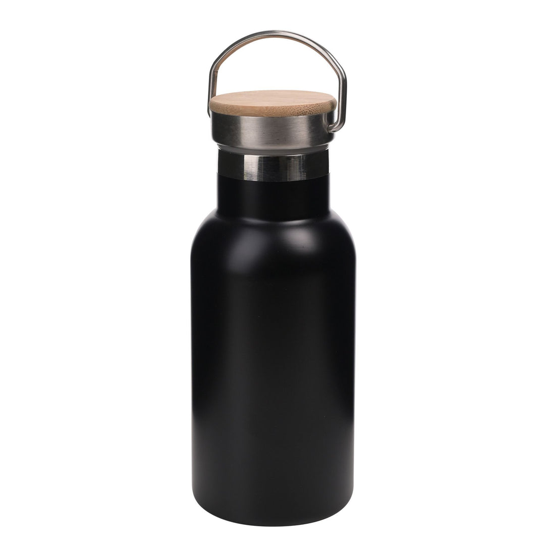 Matte Black Insulated Stainless Steel Bottle with Bamboo Lid