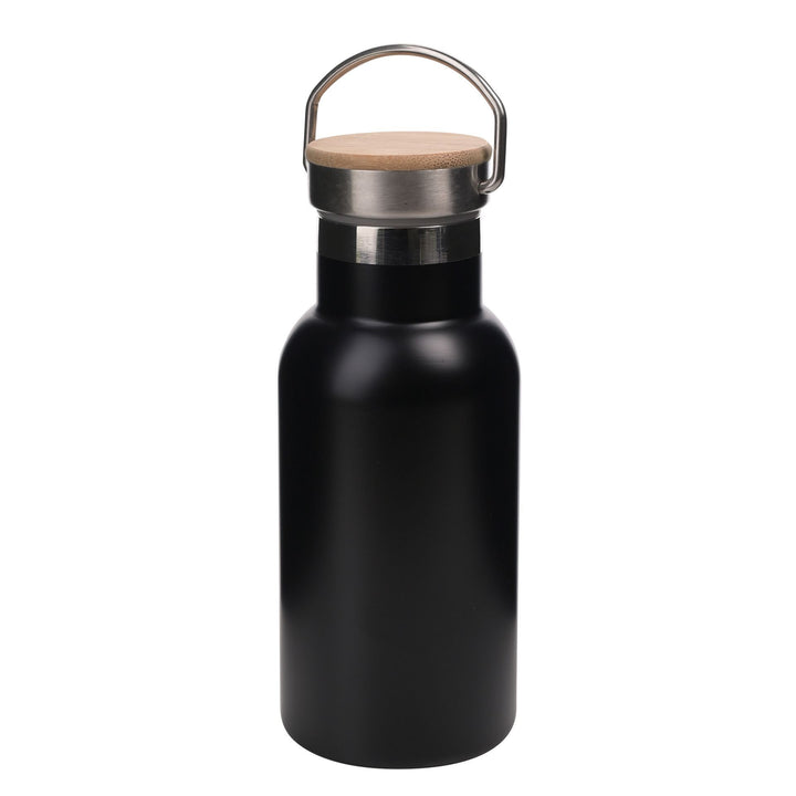 Matte Black Insulated Stainless Steel Bottle with Bamboo Lid
