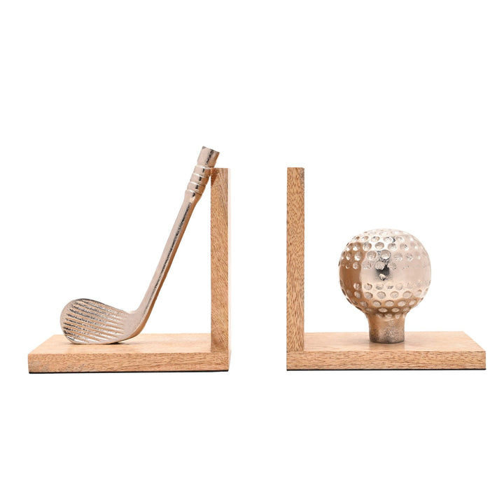 Handcrafted Wooden Golf Club &amp; Ball Decorative Bookends