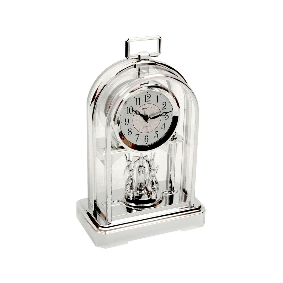 Rhythm Chrome Arched Mantel Clock with Rotating Pendulum
