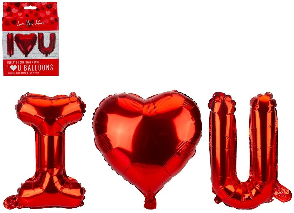 Red Foil Letter Balloon "I ❤️ U" Kit (40cm)