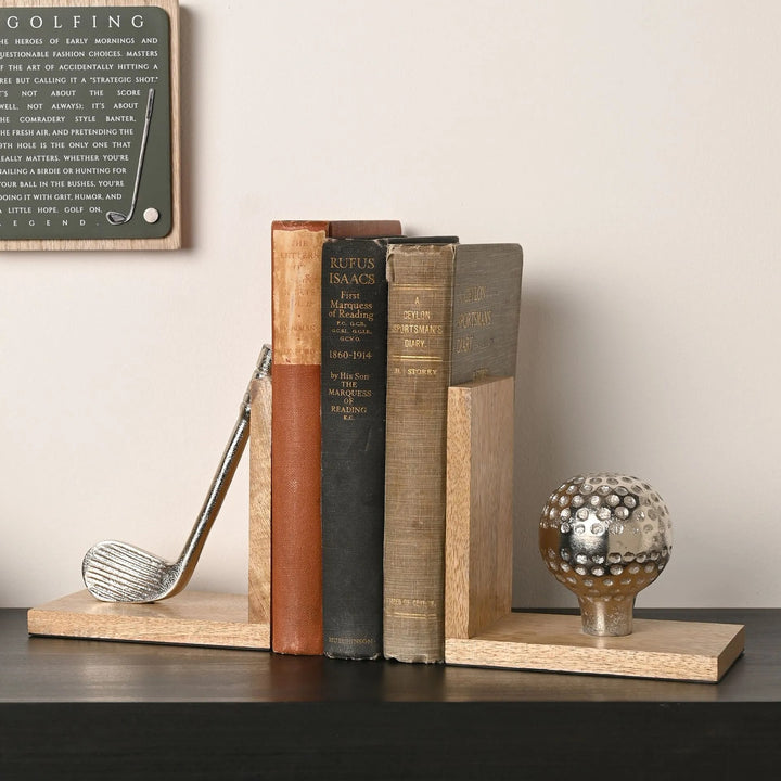Handcrafted Wooden Golf Club &amp; Ball Decorative Bookends